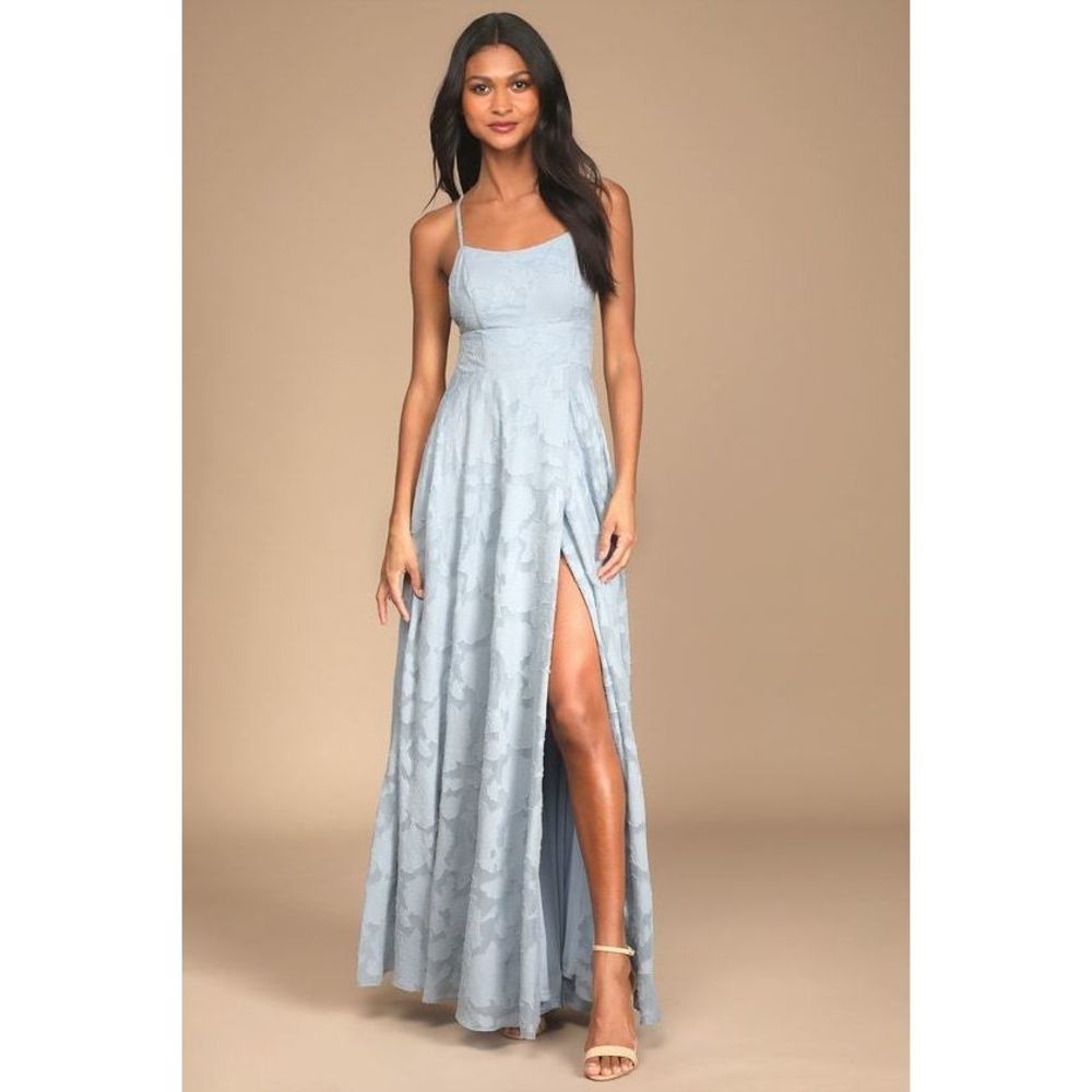 Lulus Let There Be Romance Slate Blue Burnout Floral Maxi Dress - Size S